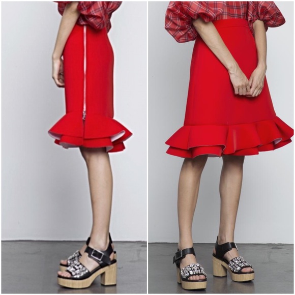 Dice Kayek Red Ruffle Skirt Org $995 - Picture 8 of 9